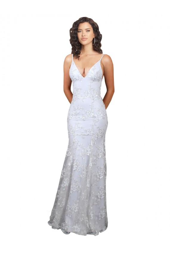 Sleeveless White Backless Mermaid V-Neck Formal Dress