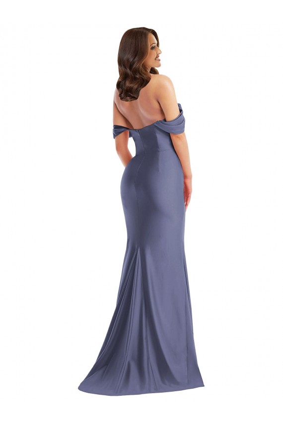 Sleeveless French Blue Low Back Mermaid Off the Shoulder Black Tie Plus Size Formal Dress