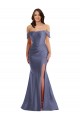 Sleeveless French Blue Low Back Mermaid Off the Shoulder Black Tie Plus Size Formal Dress