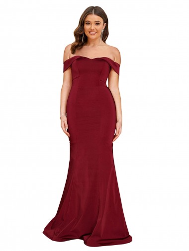 Affordable Sleeveless Burgundy Mermaid Off the Shoulder Formal Plus Size Formal Dress Canada