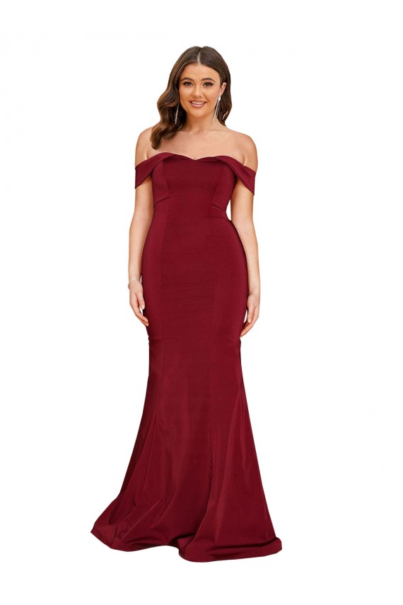 Sleeveless Burgundy Mermaid Off the Shoulder Formal Plus Size Formal Dress