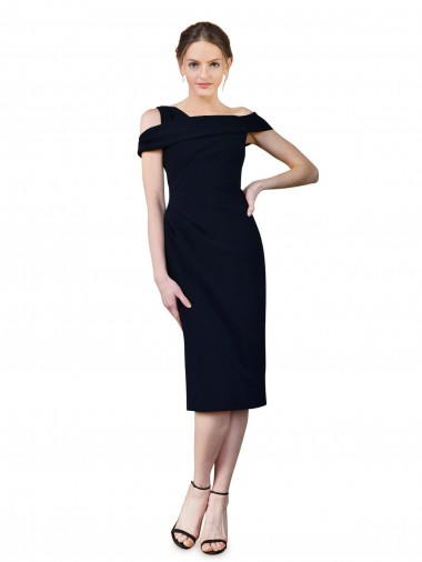 Affordable Sleeveless Dark Navy Mermaid Stretch Crepe Off the Shoulder Formal Gowns Canada