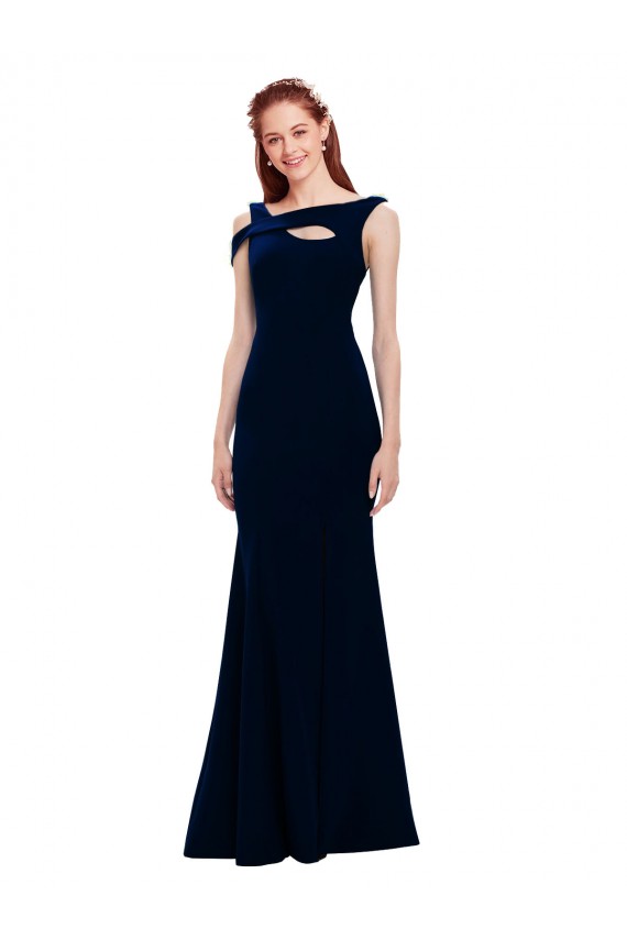 Sleeveless Dark Navy Mermaid Off the Shoulder Formal Dress