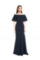 Short Sleeves Dark Navy Mermaid Off the Shoulder Formal Dress