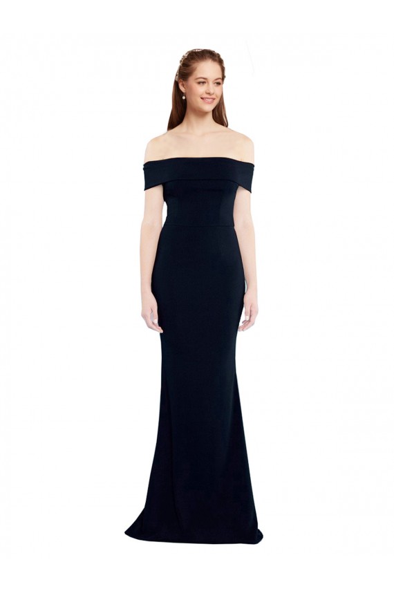 Sleeveless Dark Navy Keyhole Back Mermaid Off the Shoulder Formal Dress
