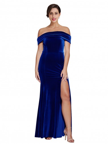 Affordable Sleeveless Royal Blue Mermaid Off the Shoulder Formal Gowns Canada