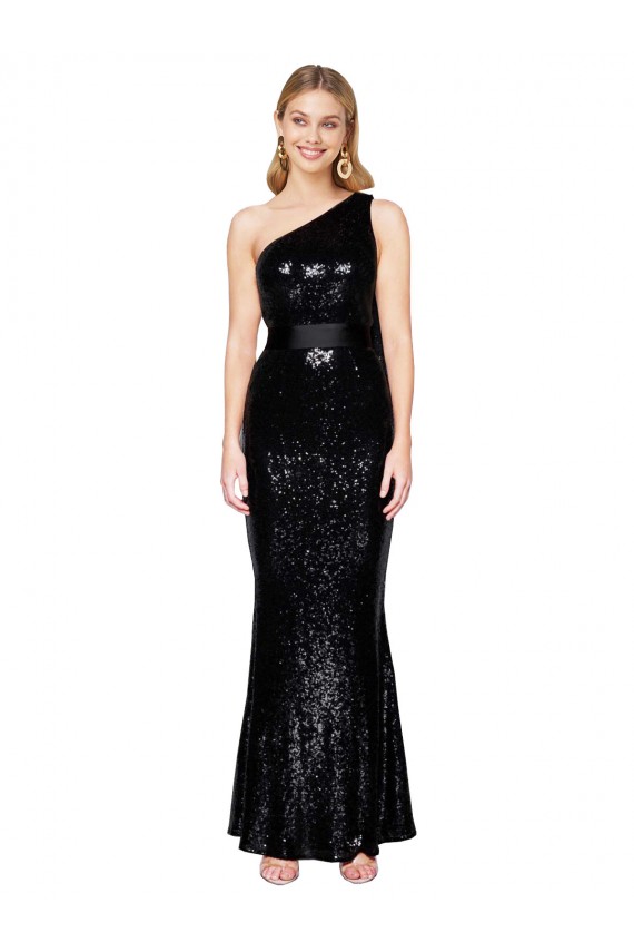 Sleeveless Black Mermaid One Shoulder Formal Dress