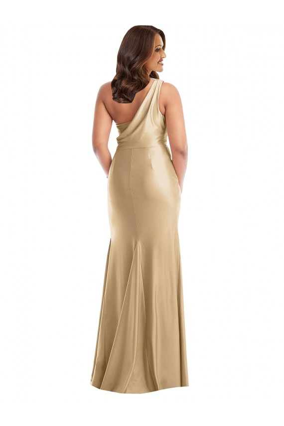Sleeveless Soft Gold Mermaid One Shoulder Formal Plus Size Formal Dress