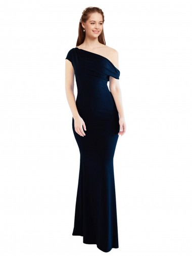 Affordable Sleeveless Dark Navy Mermaid One Shoulder Formal Dress Canada