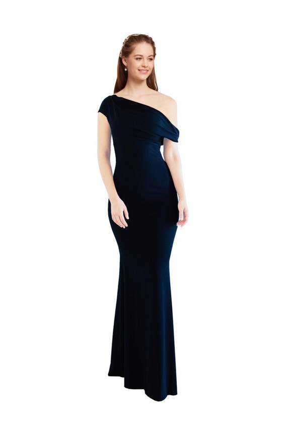 Sleeveless Dark Navy Mermaid One Shoulder Formal Dress