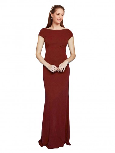 Affordable Cap Sleeves Burgundy Keyhole Back Mermaid Round Neck Formal Dress Canada