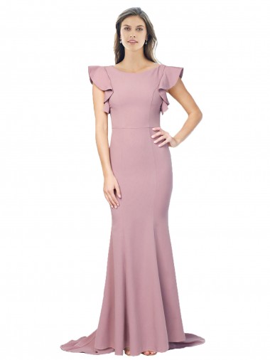 Affordable Flutter Sleeves Dusty Pink Low Back Mermaid Round Neck Formal Dress Canada
