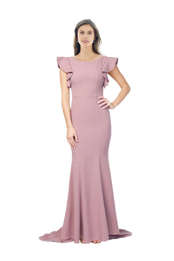 Flutter Sleeves Dusty Pink Low Back Mermaid Round Neck Formal Dress