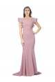 Flutter Sleeves Dusty Pink Low Back Mermaid Round Neck Formal Dress