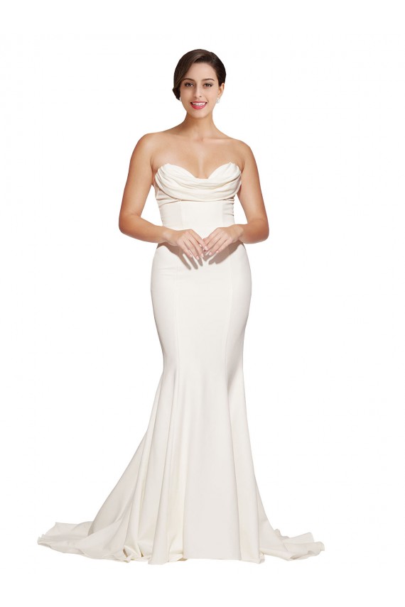 Sleeveless Ivory Low Back Mermaid Cowl Neck Formal Dress