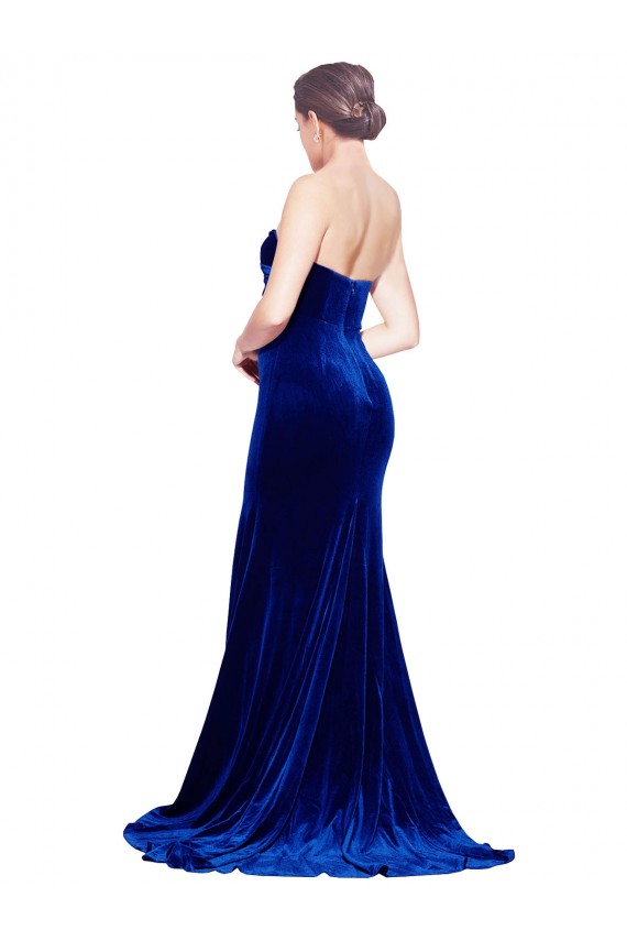 Sleeveless Royal Blue Low Back Mermaid Stretch Velvet Sweetheart Formal Dress