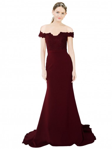Affordable Sleeveless Burgundy Gold V-Back Mermaid Off the Shoulder Formal Dress Canada