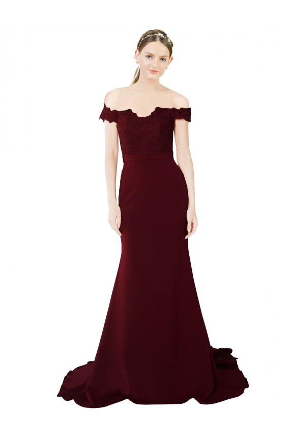 Sleeveless Burgundy Gold V-Back Mermaid Off the Shoulder Formal Dress