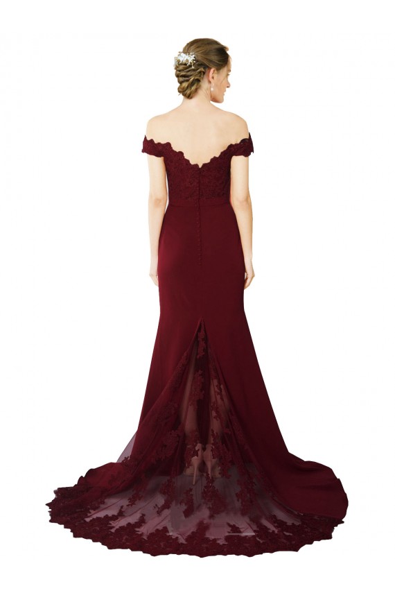 Sleeveless Burgundy Gold V-Back Mermaid Off the Shoulder Formal Dress