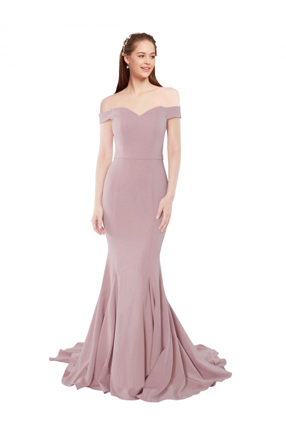 Sleeveless Dusty Pink Mermaid Off the Shoulder Formal Gowns