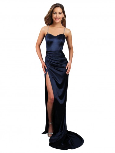 Affordable Sleeveless Dark Navy Mermaid Stretch Satin Sweetheart Formal Dress Canada