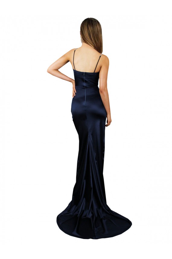 Sleeveless Dark Navy Mermaid Stretch Satin Sweetheart Formal Dress
