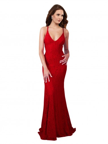 Affordable Sleeveless Red Low Back Mermaid V-Neck Formal Dress Canada