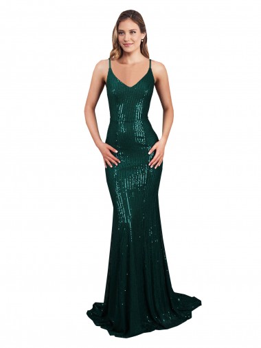 Affordable Sleeveless Dark Green Low Back Mermaid V-Neck Formal Dress Canada