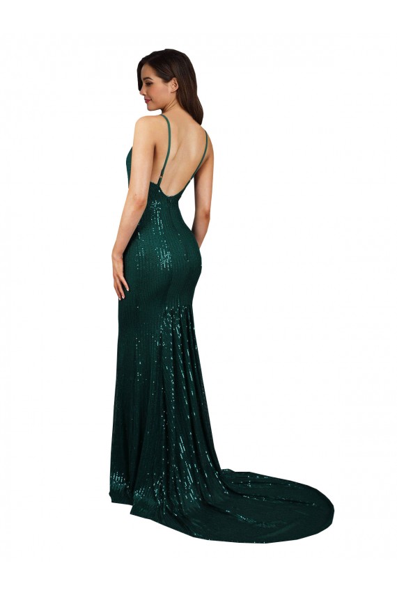 Sleeveless Dark Green Low Back Mermaid V-Neck Formal Dress
