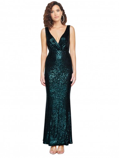Affordable Sleeveless Dark Green Mermaid V-Neck Formal Dress Canada