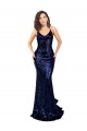 Sleeveless Dark Navy Low Back Mermaid V-Neck Formal Dress