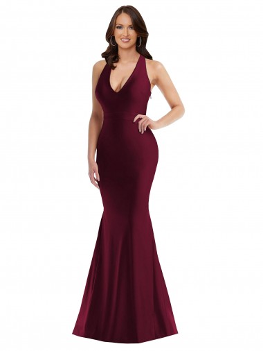 Affordable Sleeveless Burgundy Open Back Mermaid V-Neck Formal Plus Size Formal Dress Canada