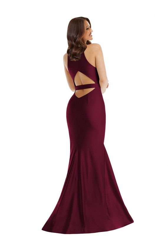 Sleeveless Burgundy Open Back Mermaid V-Neck Formal Plus Size Formal Dress