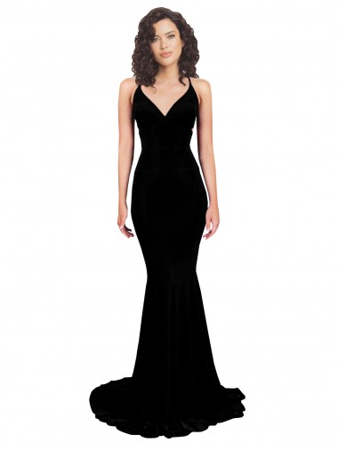 Affordable Sleeveless Black Open Back Mermaid V-Neck Formal Dress Canada