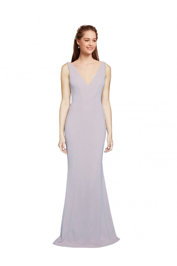 Sleeveless Arctic Lilac Keyhole Back Mermaid V-Neck Formal Dress
