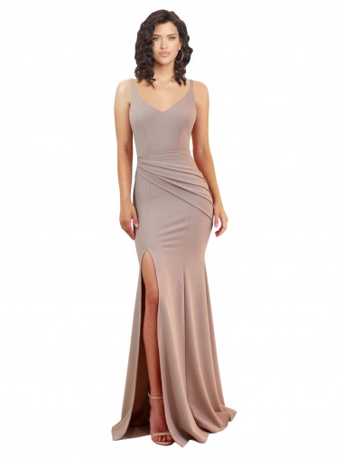 Affordable Sleeveless Dusty Pink Low Back Mermaid V-Neck Black Tie Formal Dress Canada
