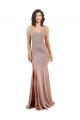 Sleeveless Dusty Pink Low Back Mermaid V-Neck Black Tie Formal Dress