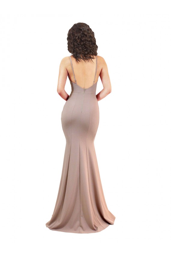Sleeveless Dusty Pink Low Back Mermaid V-Neck Black Tie Formal Dress