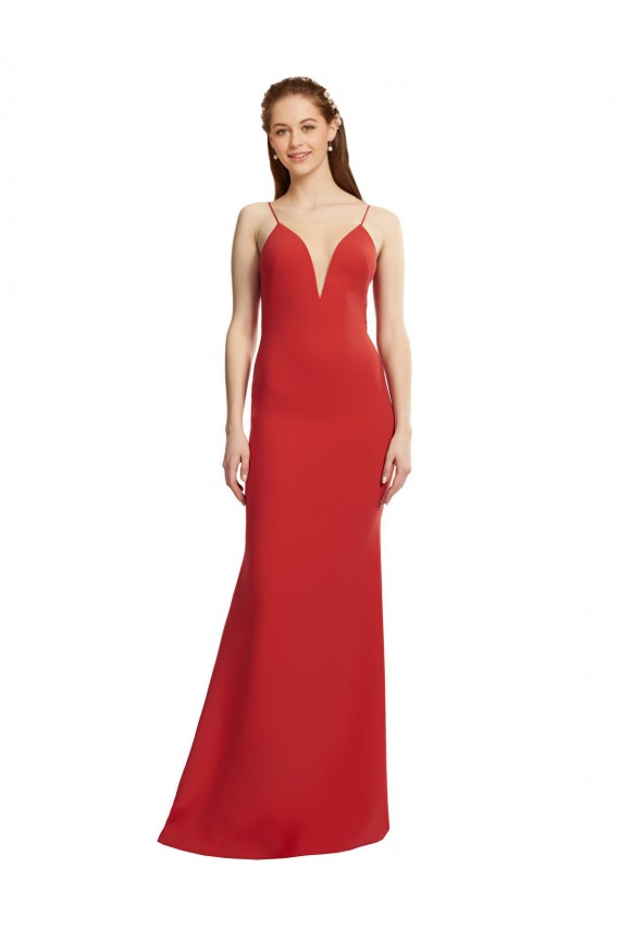 Sleeveless Red Open Back Mermaid Spaghetti Straps Formal Dress
