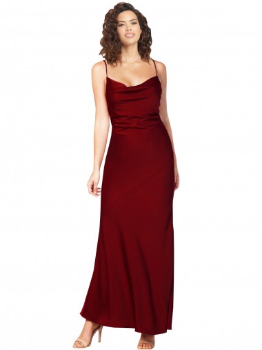 Affordable Sleeveless Burgundy Low Back Sheath Cowl Neck Black Tie Formal Dress Canada