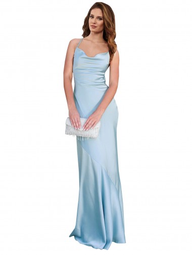 Affordable Sleeveless Light Sky Blue Criss Cross Open Back Sheath Cowl Neck Formal Dress Canada