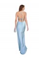 Sleeveless Light Sky Blue Criss Cross Open Back Sheath Cowl Neck Formal Dress