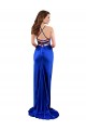 Sleeveless Royal Blue Criss Cross Open Back Sheath Cowl Neck Formal Dress