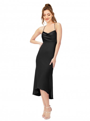 Affordable Sleeveless Black Criss Cross Back Sheath Cowl Neck High Low Formal Dress Canada