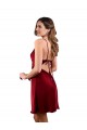 Sleeveless Burgundy Criss Cross Open Back Sheath Cowl Neck Formal Dress
