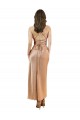 Sleeveless Rose Gold Low Back Sheath Cowl Neck Formal Dress