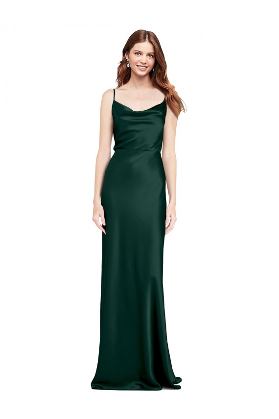 Sleeveless Hunter V-Back Sheath Cowl Neck Black Tie Formal Dress