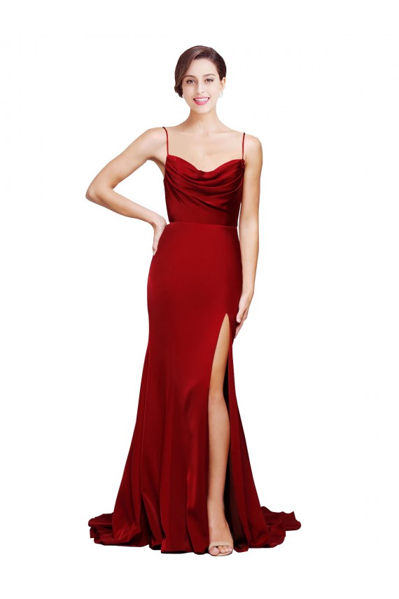 Sleeveless Burgundy Criss Cross Back Sheath Spaghetti Straps Black Tie Formal Dress