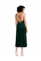 Sleeveless Dark Green Criss Cross Open Back Sheath Cowl Neck Black Tie Formal Dress