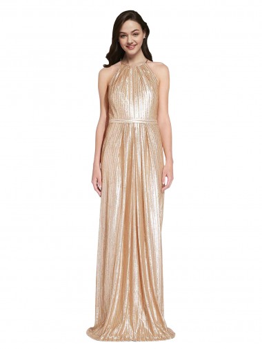 Affordable Sleeveless Gold Sheath Halter Neck Formal Dress Canada